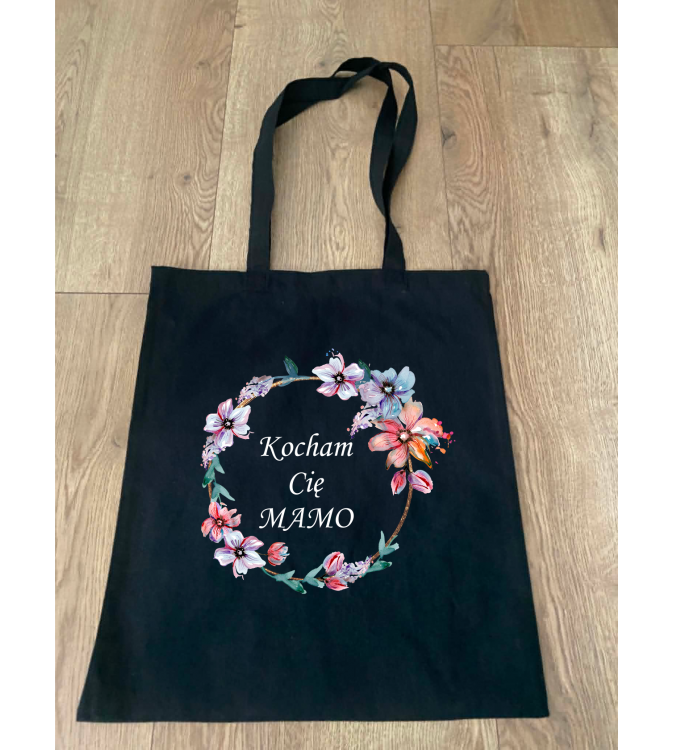 Czarna Torba Bawełniana na Dzień Matki Kocham Cię
